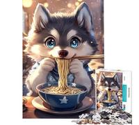 Puzzle per adulti da 1000 pezzi con un simpatico lupo che mangia spaghetti Un gioco rilassante divertente e spiritoso perfetto come regalo di compleanno (dimensioni 38x26cm)