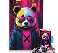 Puzzle per adulti da 1000 pezzi con un simpatico panda in una città al neon, ideale per rilassarsi, passare il tempo durante le vacanze o semplicemente per divertirsi, un regalo perfetto