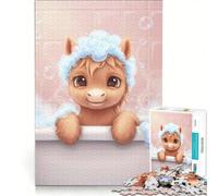 Puzzle per adulti da 1000 pezzi con un simpatico pony nella vasca da bagno con le bolle, gioco per tutta la famiglia, divertente antistress, sfida unica 50x75cm
