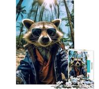 Puzzle per adulti da 1000 pezzi con un simpatico procione che si fa un selfie con gli occhiali da sole nella natura Gioco di logica e analisi difficile e stimolante ideale per decorare le pareti