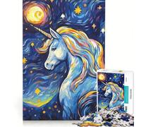 Puzzle per adulti da 1000 pezzi con un simpatico unicorno nella notte stellata, gioco educativo, difficile, compleanno e Natale 38x26cm