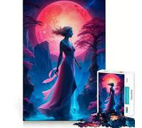 Puzzle per adulti da 1000 pezzi con una bellissima donna dalla luna rossa,design Premium Edge Art Logic Puzzle,gioco di logica per il tempo libero,divertimento natalizio e decorazione artistica