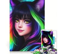 Puzzle per adulti da 1000 pezzi con una bellissima ragazza gatto in stile anime, gioco interattivo, per divertimento in famiglia, compleanni e altre occasioni 38x26cm