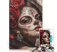 Puzzle per adulti da 1000 pezzi con una bellissima ragazza teschio di zucchero, gioco rilassante, sfida impegnativa, per rafforzare l'amore tra le coppie 38x26cm