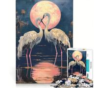Puzzle per adulti da 1000 pezzi con una coppia di cicogne sotto una luna rosa gioco educativo decorazione per la casa ideale come regalo 50x75cm