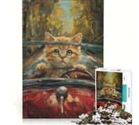 Puzzle per adulti da 1000 pezzi con una graziosa auto cabriolet a forma di gattino, ideale per rilassarsi e divertirsi a casa, con poster e foglio di curiosità abbinati 38x26cm