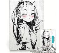 Puzzle per adulti da 1000 pezzi con una graziosa ragazza demone e il simbolo della pace, giocattolo educativo, ideale per passare il tempo durante le vacanze, regalo di compleanno, regalo 38x26cm