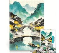 Puzzle per adulti da 1000 pezzi con una serena città sull'acqua decorazione da parete divertimento per tutta la famiglia ideale come regalo per tutta la famiglia 38x52cm