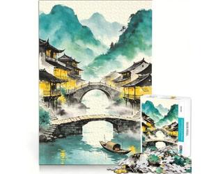 Puzzle per adulti da 1000 pezzi con una serena città sull'acqua decorazione da parete divertimento per tutta la famiglia ideale come regalo per tutta la famiglia 38x52cm