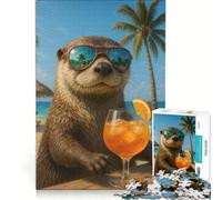 Puzzle per adulti da 1000 pezzi con una simpatica lontra con cocktail sulla spiaggia, ideale per rilassarsi, passare il tempo durante le vacanze, un regalo perfetto per gli appassionati di videogiochi