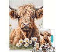 Puzzle per adulti da 1000 pezzi con una simpatica mucca delle Highlands, antistress, per analisi e logica, collezione d'artista, belle arti 38x52cm