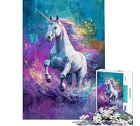 Puzzle per adulti da 1000 pezzi con unicorno bianco in corsa Gioco pratico decorazione perfetta compleanno e Natale (dimensioni 50x75cm)