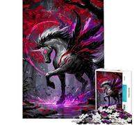Puzzle per adulti da 1000 pezzi con unicorno dalle ali scure nella foresta ideale per adolescenti famiglie divertimento e umorismo regali di compleanno unici (dimensioni 38x52cm)