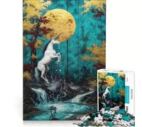 Puzzle per adulti da 1000 pezzi con unicorno e cascata al chiaro di luna gioco rompicapo per divertimento in famiglia per rafforzare l'amore tra le coppie 50x75cm