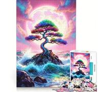 Puzzle per adulti da 1000 pezzi con un'isola di bonsai colorati sotto la luna, gioco rilassante, migliora la memoria, compleanno e Natale 38x52cm