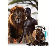 Puzzle per adulti da 1000 pezzi con uomo nero e leone,dai bordi netti,gioco di costruzione che favorisce la concentrazione,divertimento a ritmo lento,regalo di Natale per il tempo libero 50x75cm