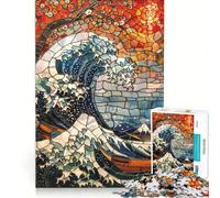 Puzzle per adulti da 1000 pezzi con vetrata artistica di Kanagawa gioco rilassante allena la mente e la mano compleanno e Natale 38x26cm