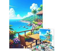 Puzzle per adulti da 1000 pezzi con vista su un caffè sulla spiaggia tropicale Sfida educativa per tutta la famiglia Gioco per famiglie dai 14 anni in su Dimensioni: 38x26cm