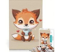 Puzzle per adulti da 1000 pezzi con volpe allegra, caffè e amore, decorazione da parete, interazione genitore-figlio, compleanni e altre occasioni 50x75cm