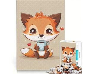 Puzzle per adulti da 1000 pezzi con volpe allegra, caffè e amore, decorazione da parete, interazione genitore-figlio, compleanni e altre occasioni 50x75cm