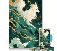 Puzzle per adulti da 1000 pezzi con volpe Kitsune bianca nella nebbia verde,gioco di logica,taglio di precisione,bordi lisci,regalo perfetto per riunioni di famiglia (38x52cm)