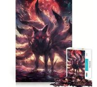 Puzzle per adulti da 1000 pezzi con volpe Kitsune nera e luna,disegno dai tagli netti,gioco divertente per la concentrazione,momento di relax,regalo di Natale 38x26cm