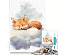 Puzzle per adulti da 1000 pezzi con volpe,tema "Dormire con un cucciolo",gioco di squadra,sfida mentale,momento di relax e divertimento,decorazione natalizia per la casa (50x75cm)