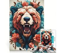 Puzzle per adulti da 1000 pezzi con volto di orso e fiori, giocattolo educativo, taglio di precisione, per rafforzare il legame di coppia 38x52cm
