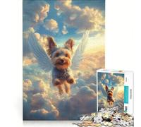 Puzzle per adulti da 1000 pezzi con Yorkshire Terrier e ali d'angelo giocattolo educativo ideale per passare il tempo durante le vacanze regalo per amici e familiari 38x52cm