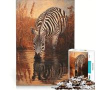 Puzzle per adulti da 1000 pezzi con zebra che beve al tramonto gioco divertente per tutta la famiglia con pezzi di forma casuale che si incastrano perfettamente 50x75cm