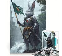 Puzzle per adulti da 1000 pezzi: Coniglio cavaliere con bandiera sotto la pioggia gioco rilassante antistress intellettuale regalo di compleanno regalo di viaggio 50x75cm