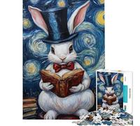 Puzzle per adulti da 1000 pezzi Coniglio con cilindro che legge un libro Gioco intellettuale per tutta la famiglia decorazione perfetta (Dimensioni 38x52cm)