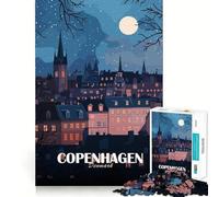 Puzzle per adulti da 1000 pezzi,Copenaghen,Danimarca di notte,con bordi sottili,giocattolo per risolvere problemi,rilassante,gioco artistico per compleanno (50x75cm)