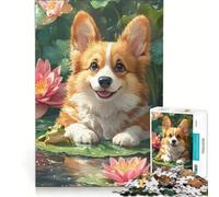 Puzzle per adulti da 1000 pezzi: Corgi e rana nello stagno delle ninfee, gioco rilassante, ideale per passare il tempo durante le vacanze, regalo perfetto per gli appassionati di videogiochi 38x26cm