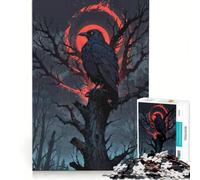 Puzzle per adulti da 1000 pezzi, corvo gotico sotto la luna rossa, magico, gioco educativo, per divertimento in famiglia, collezione d'artista, belle arti 38x26cm