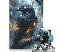 Puzzle per adulti da 1000 pezzi Corvo mistico con piume luminose gioco impossibile migliora la memoria con pezzi a incastro di forma casuale 38x52cm