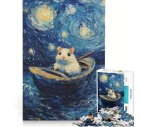 Puzzle per adulti da 1000 pezzi "Criceto nella notte stellata", gioco impossibile, migliora la memoria, con pezzi di forma casuale completamente ad incastro 38x26cm