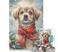 Puzzle per adulti da 1000 pezzi cucciolo ad acquerello con sciarpa rossa gioco pratico per le vacanze a casa per passare il tempo e rafforzare l'amore tra le coppie 50x75cm