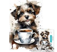 Puzzle per adulti da 1000 pezzi "Cucciolo all'ora del tè" Aiuta ad allenare la mente ma è anche divertente e spiritoso Giocattolo decorativo da parete per ragazzi dai 14 anni in su 38x52cm