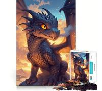 Puzzle per adulti da 1000 pezzi: Cucciolo di drago al tramonto,decorazione pulita e compatta,gioco stimolante per la mente,momento di relax,regalo di compleanno (38x52cm)