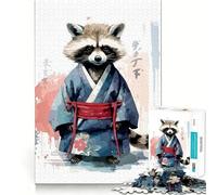 Puzzle per adulti da 1000 pezzi,cucciolo di procione e samurai,gioco di snodo,sfida mentale,divertimento e tranquillità,decorazione natalizia per la casa (38x26cm)
