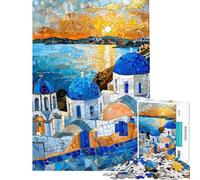 Puzzle per adulti da 1000 pezzi Cupole blu della Grecia gioco rompicapo per adulti decorazione da parete regalo per amici e familiari (dimensioni 38x26cm)