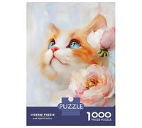 Puzzle Per Adulti Da 1000 Pezzi Cute Orange Tabby Cat with Peonies Puzzle Per Adolescenti Giochi Per Famiglie Assemblaggio Di Modelli Attività Divertenti A Casa 38x26cm/1000pcs