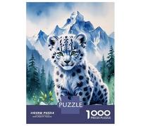Puzzle Per Adulti Da 1000 Pezzi Cute Snow Leopard Cub in Mountains Watercolor Puzzle Per Adulti Giocattolo Decorazione Da Parete Taglio Di Precisione Regalo Di Compleanno, Regali, 52x38cm/1000pcs