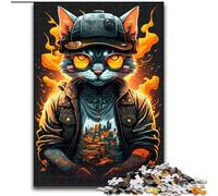 Puzzle per adulti da 1000 pezzi, Cyberpunk Fire Cat, in legno, idea regalo unica per la casa fai da te, 50x75cm, festa di compleanno per uomini e donne