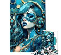 Puzzle per adulti da 1000 pezzi dama blu con gioielli puzzle per ragazzi giochi rilassanti analisi e logica regali di Natale e compleanno (dimensioni 38x52cm)