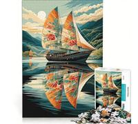 Puzzle per adulti da 1000 pezzi Decorative Sailboat with Floral Sails | 75x50cm Vacanza a casa Perdere tempo L'interazione genitore-figlio è ideale come regalo