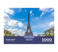 Puzzle per adulti da 1000 pezzi della Torre Eiffel: Torre Eiffel sotto il cielo azzurro con nuvole e verde, giochi educativi adatti alla decompressione, 70x50 cm/1000 pezzi