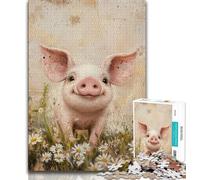 Puzzle per adulti da 1000 pezzi, difficile, a forma di maialino acquerello, gioco stimolante e gioco per famiglie con poster abbinato e foglio di quiz, 38x26cm