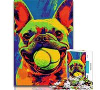 Puzzle per adulti da 1000 pezzi, difficile, con un carlino che gioca a tennis, gioco stimolante e per famiglie con poster abbinato e foglio di quiz, 38x26cm